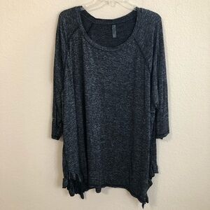 Gray Space Dyed Long Sleeve Knit Top Ruffle Side Hem Plus Size Trendy